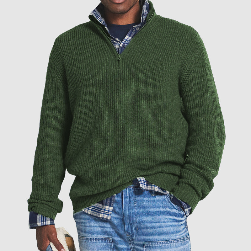 Męski sweter z zamkiem w stylu business-casual z kołnierzem stójką