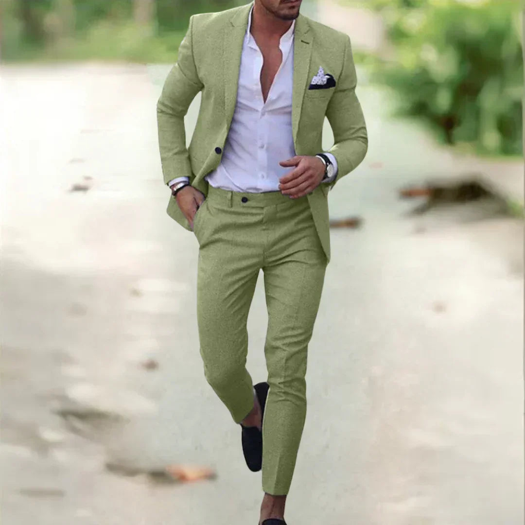 Lekki męski garnitur slim fit na lato – 2-częściowy zestaw