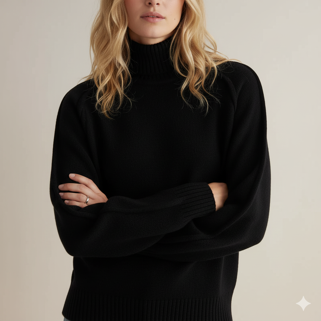 Damski sweter z golfem i kontrastowymi przeszyciami w stylu oversize