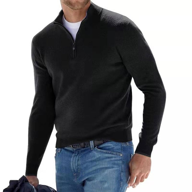 Stylowy męski sweter z dekoltem w serek i zamkiem – model Torino