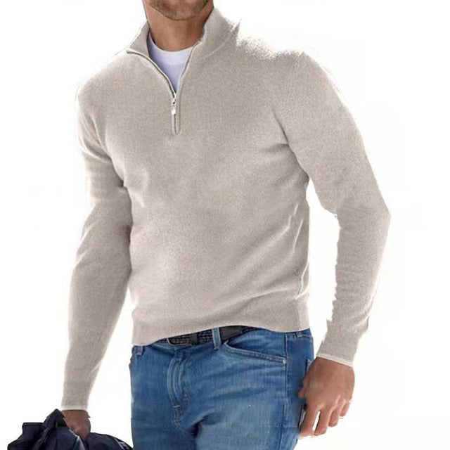 Stylowy męski sweter z dekoltem w serek i zamkiem – model Torino