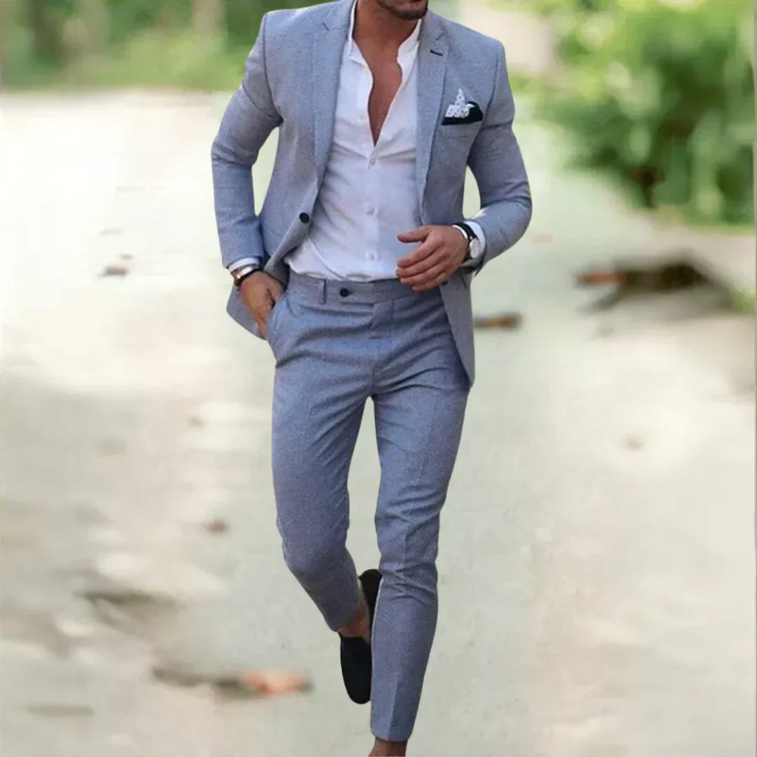Lekki męski garnitur slim fit na lato – 2-częściowy zestaw
