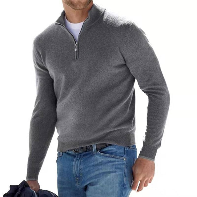 Stylowy męski sweter z dekoltem w serek i zamkiem – model Torino