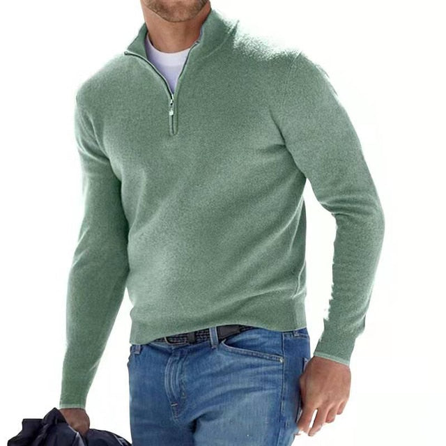 Stylowy męski sweter z dekoltem w serek i zamkiem – model Torino