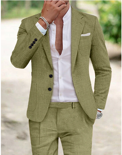 Lekki garnitur męski slim fit z lnu – zestaw 2-częściowy
