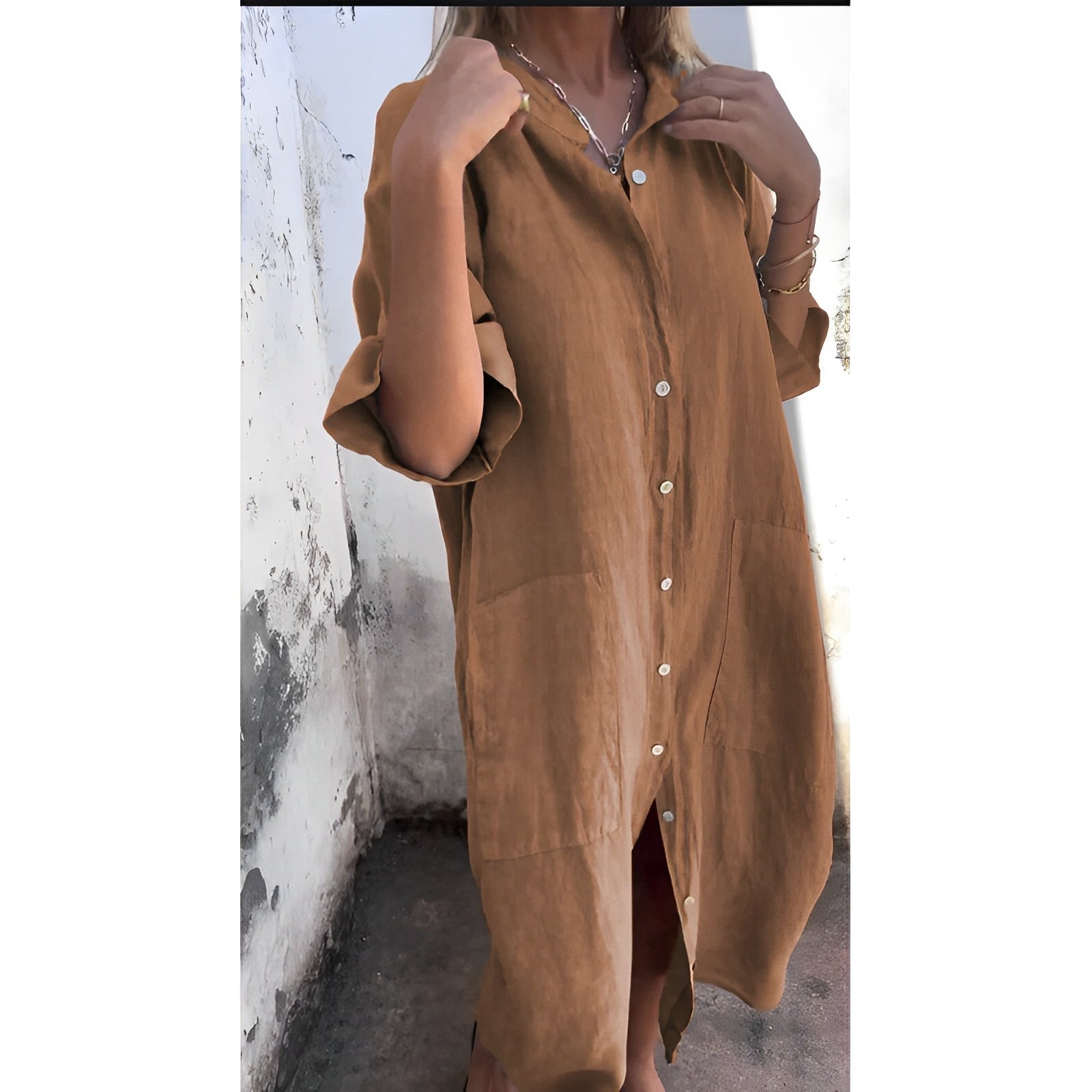 Koszulowa sukienka maxi z paskiem i kołnierzykiem dla kobiet