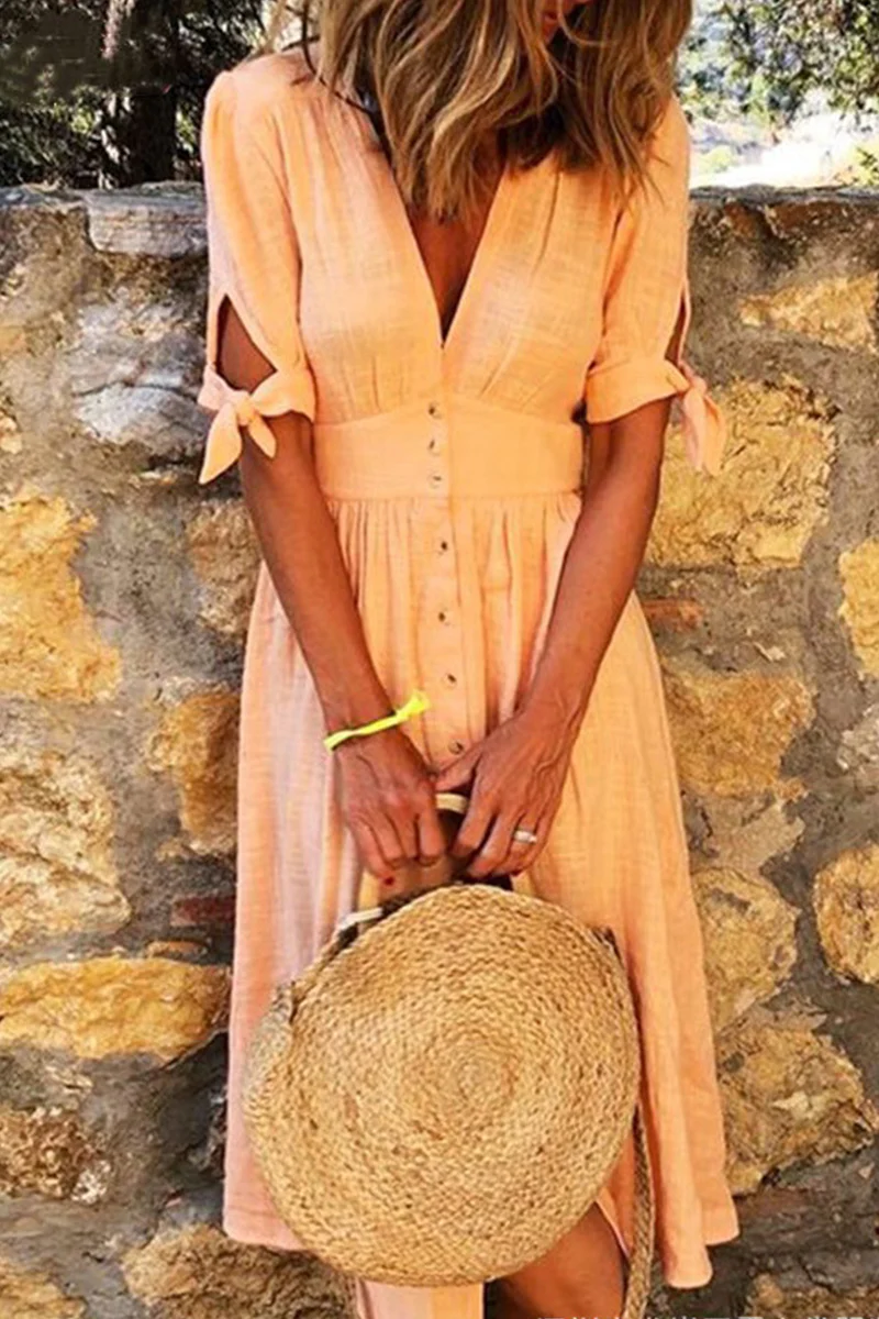 Trapezowa sukienka z dekoltem V i falbaną dla kobiet