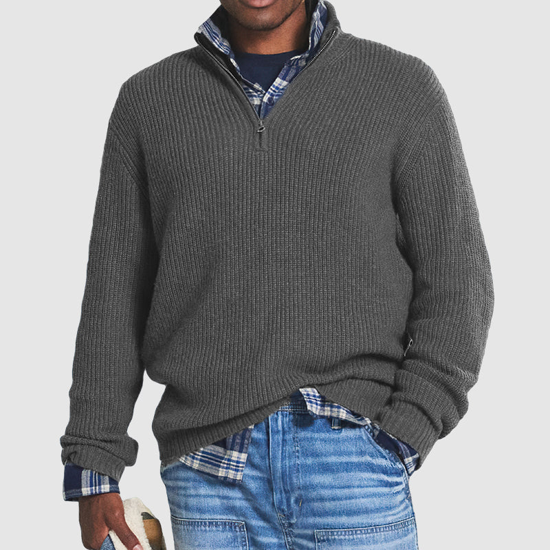 Męski sweter z zamkiem w stylu business-casual z kołnierzem stójką