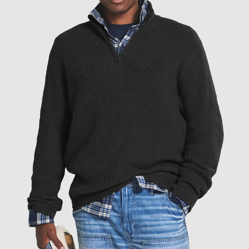 Męski sweter z zamkiem w stylu business-casual z kołnierzem stójką