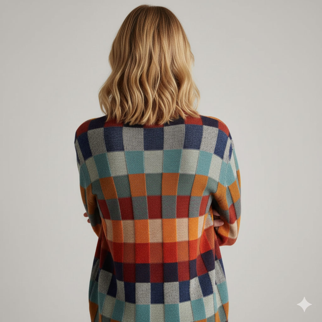 Kobiecy golf z wywijanym kołnierzem w stylu patchworkowym