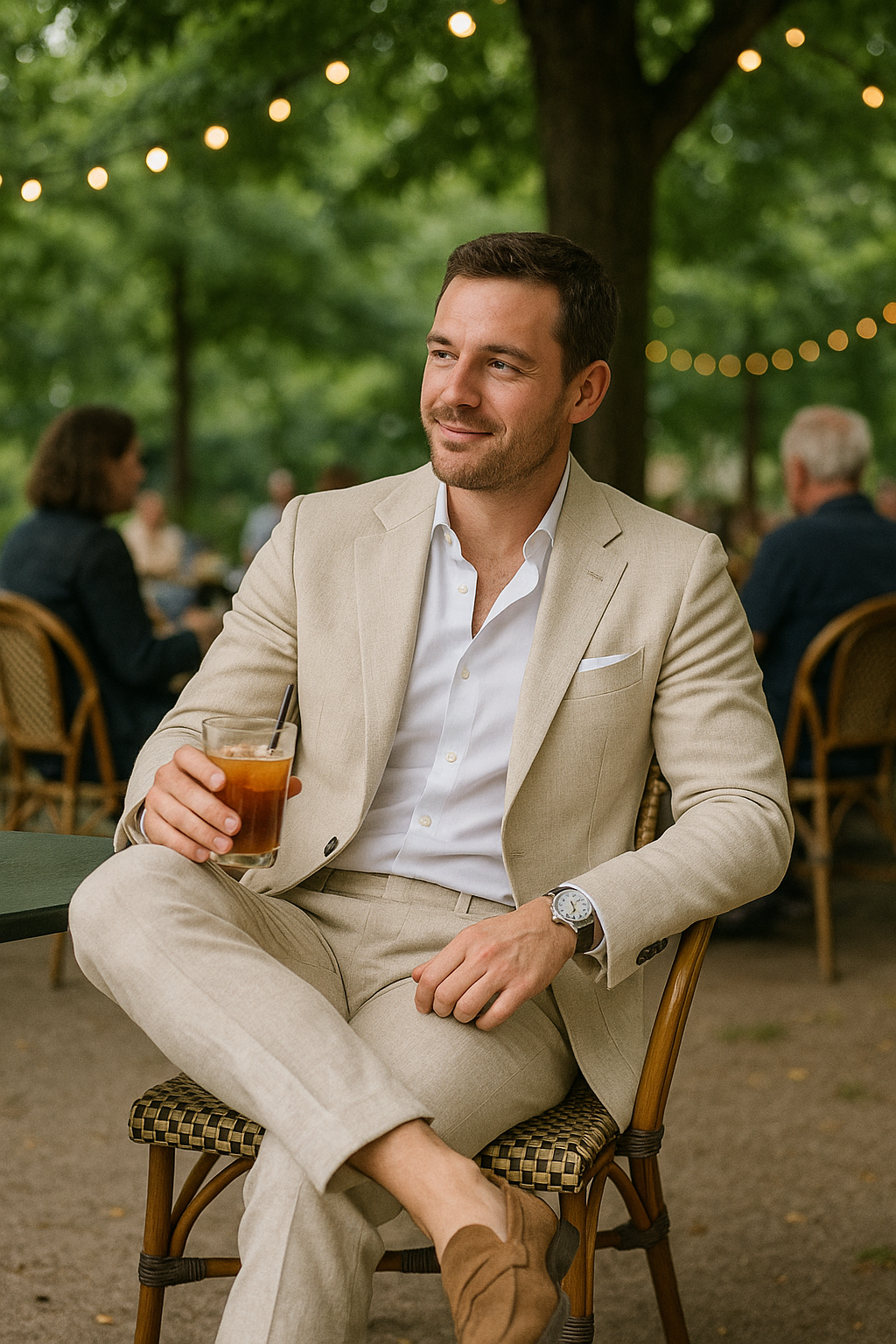 Lekki garnitur męski slim fit z lnu – zestaw 2-częściowy