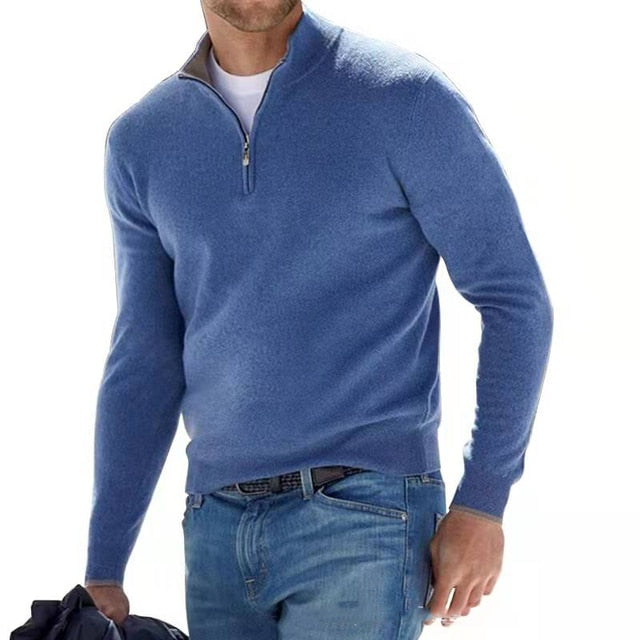 Stylowy męski sweter z dekoltem w serek i zamkiem – model Torino
