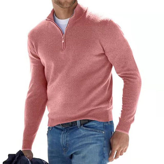 Stylowy męski sweter z dekoltem w serek i zamkiem – model Torino