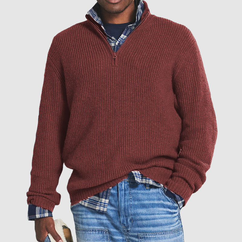 Męski sweter z zamkiem w stylu business-casual z kołnierzem stójką