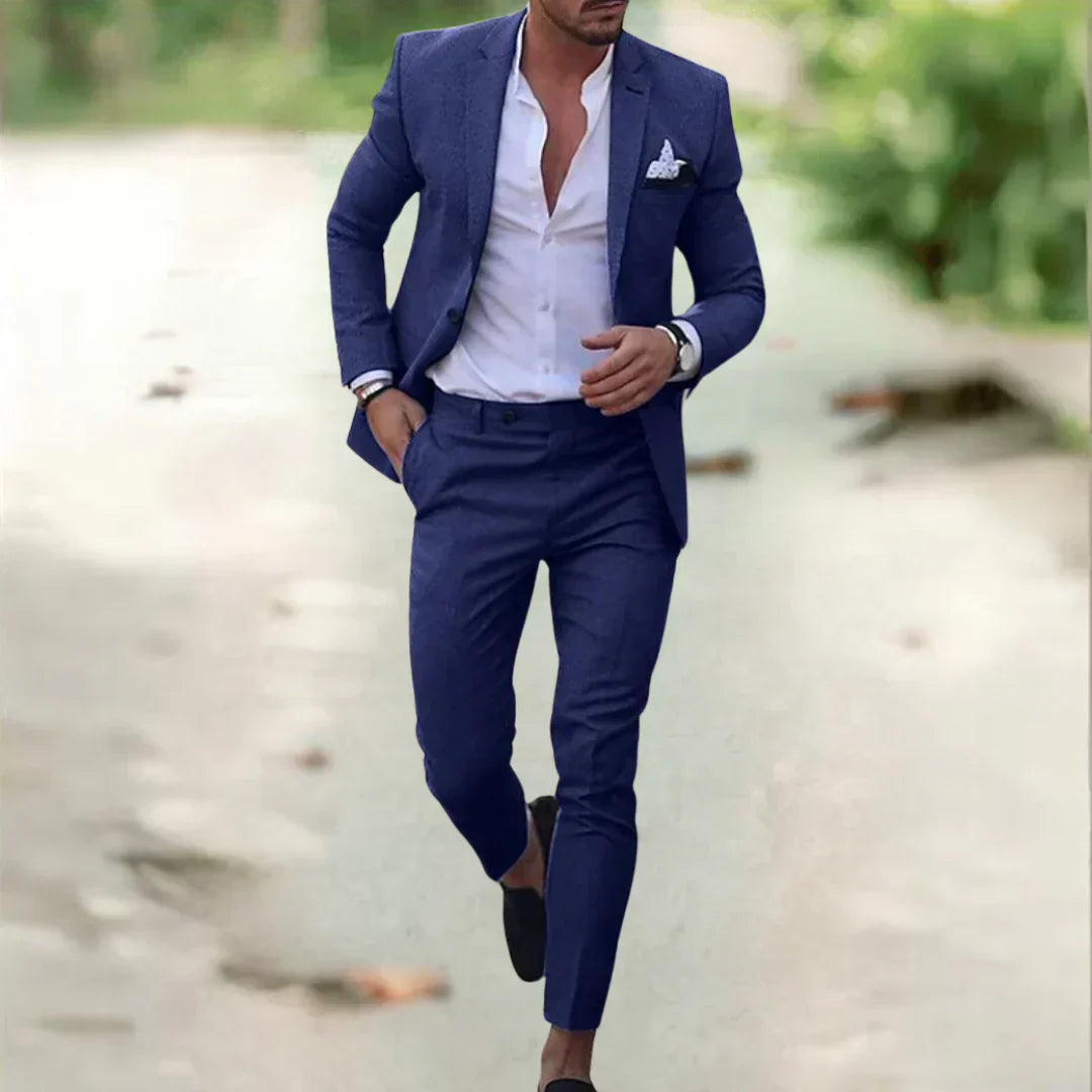 Lekki męski garnitur slim fit na lato – 2-częściowy zestaw