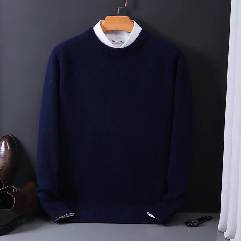 Klasyczny sweter męski z kołnierzem typu crewneck