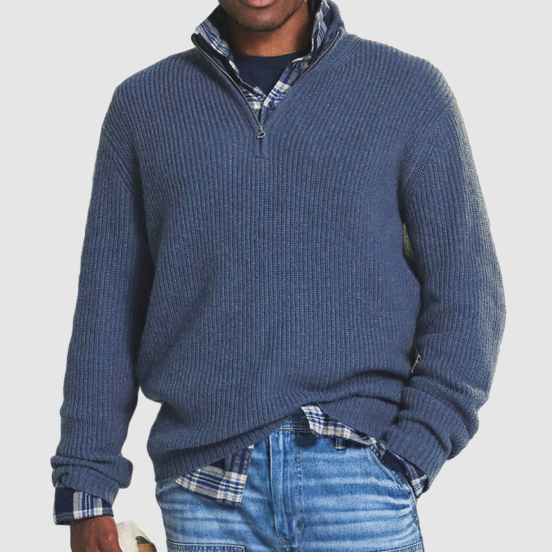 Męski sweter z zamkiem w stylu business-casual z kołnierzem stójką
