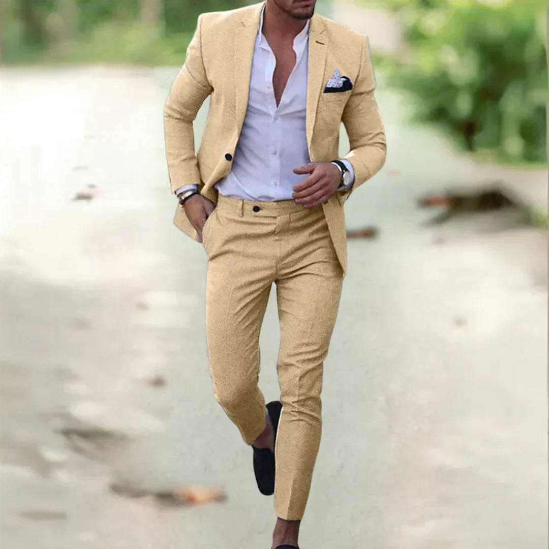 Lekki męski garnitur slim fit na lato – 2-częściowy zestaw
