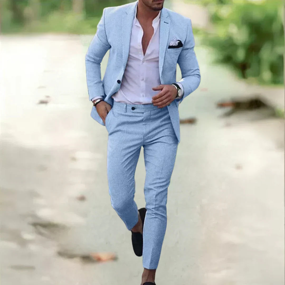 Lekki męski garnitur slim fit na lato – 2-częściowy zestaw