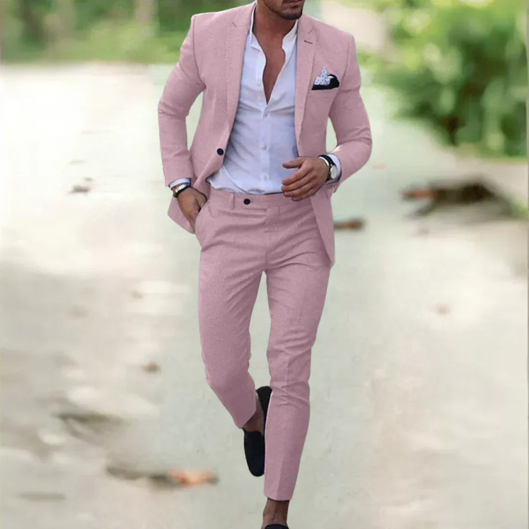 Lekki męski garnitur slim fit na lato – 2-częściowy zestaw