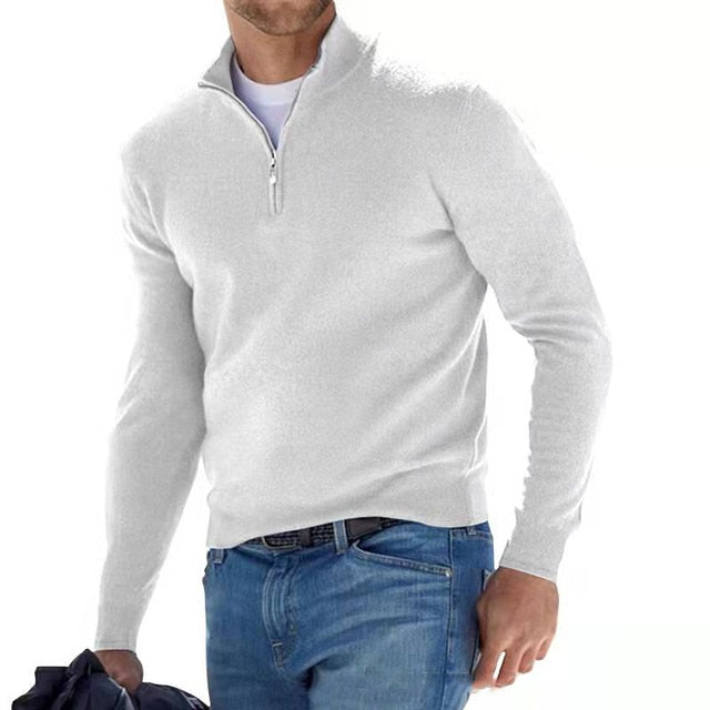 Stylowy męski sweter z dekoltem w serek i zamkiem – model Torino