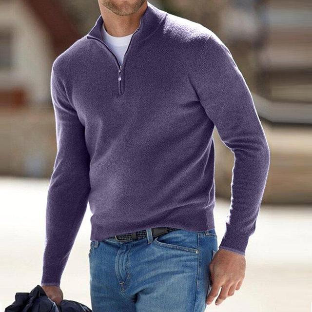 Stylowy męski sweter z dekoltem w serek i zamkiem – model Torino